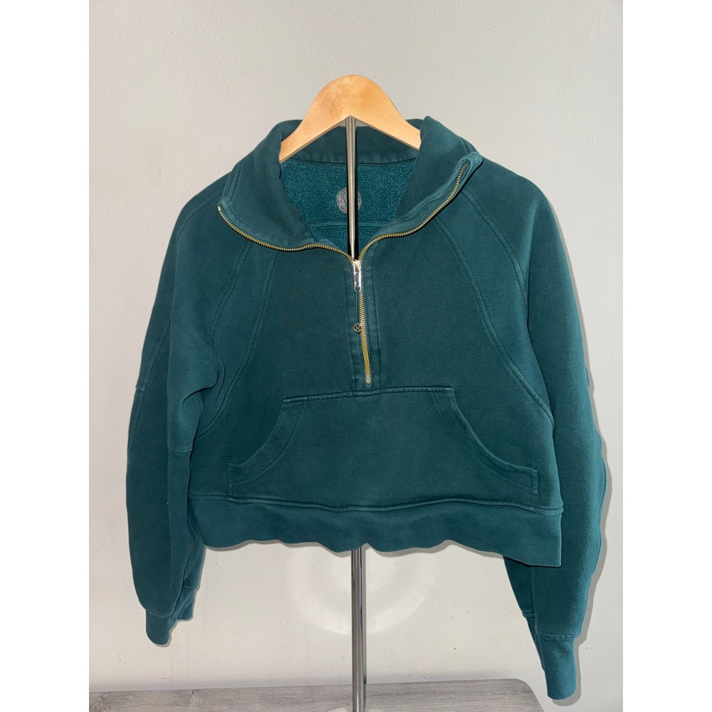 Lululemon Scuba Oversized Half Zip Hoodie Teal Green Gold Zip XS/S LW3KKHS